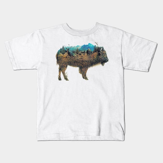 Buffalo Bison Surrealism Kids T-Shirt by barrettbiggers
